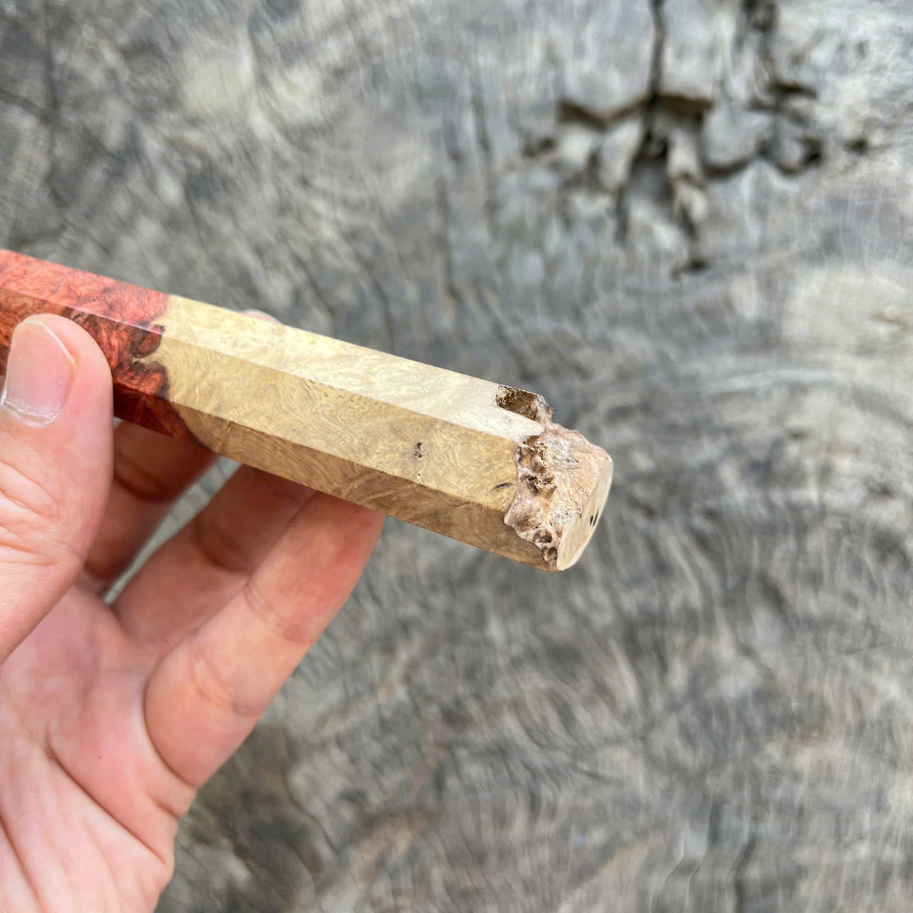 I -4 Live Edge Amboyna Burl Wa handle,  Marble horn ferrule- 140mm