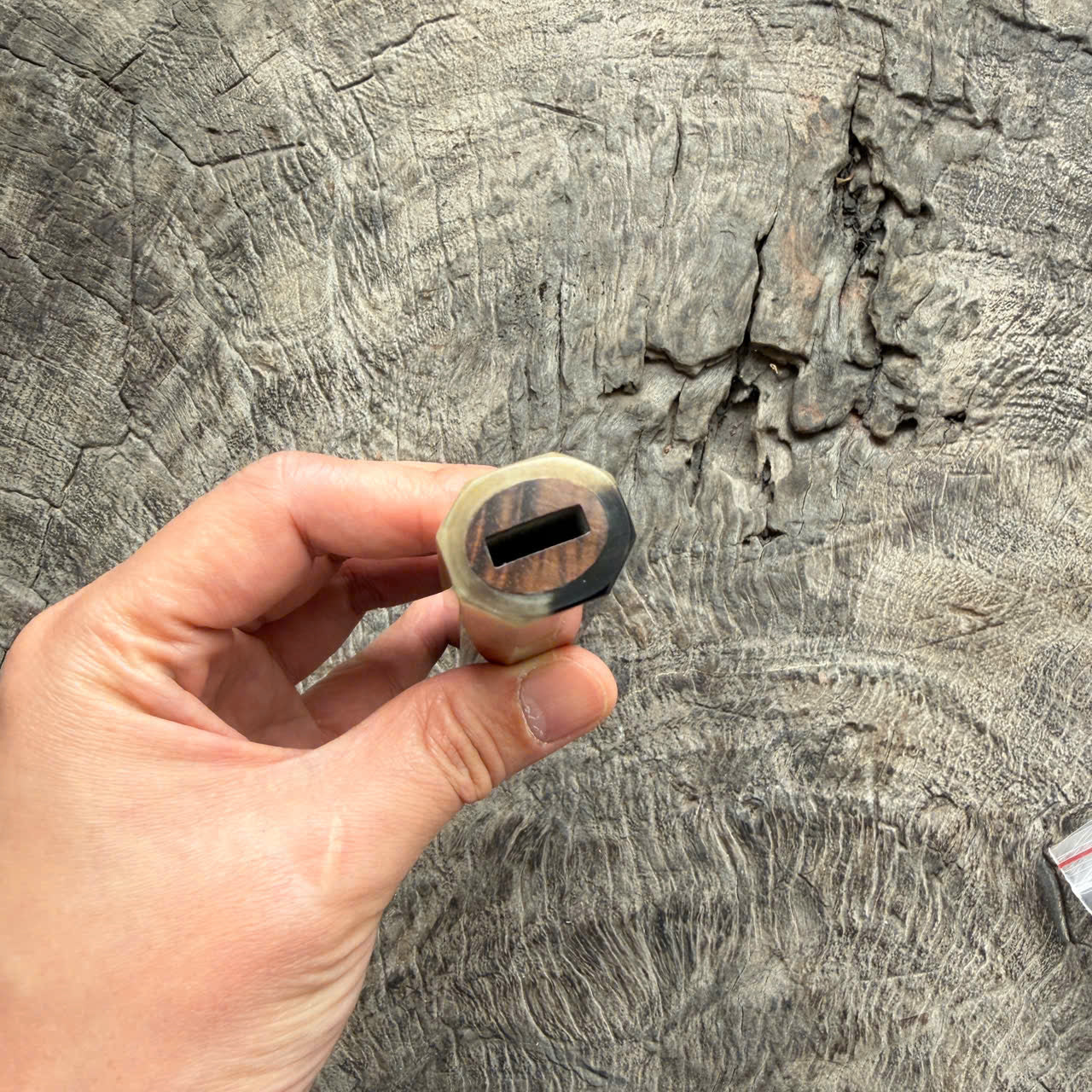 I - Curly Siamese Rosewood Wa handle with Horizontal grain, Marble horn ferrule,  145 mm handle