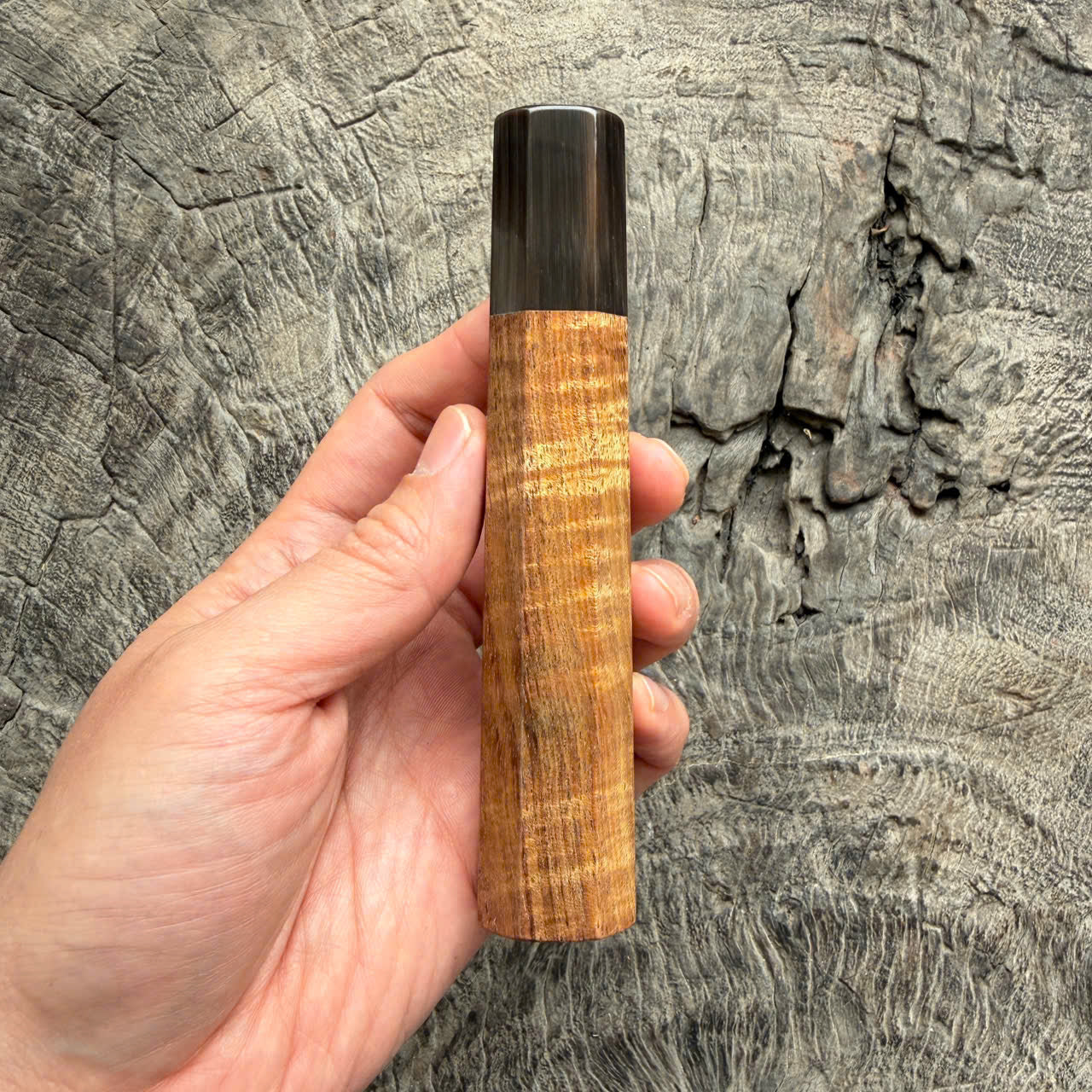 I- 2 Two tone Curly Hawaiian Koa, Wa handle, Dark Marble horn Ferrule, 135mm handle