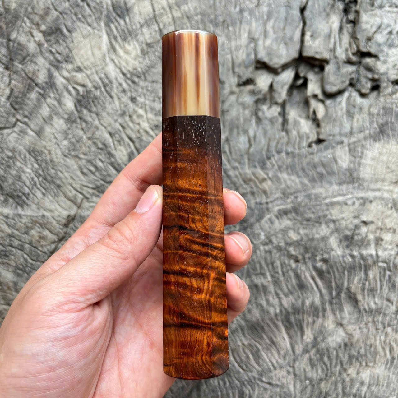I -9 Curly Siam Rosewood Wa handle, Marble horn ferrule - 145mm