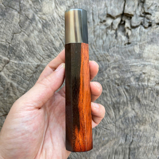 I -9 Red black Curly Siam Rosewood Wa handle, Marble horn ferrule- 145 mm