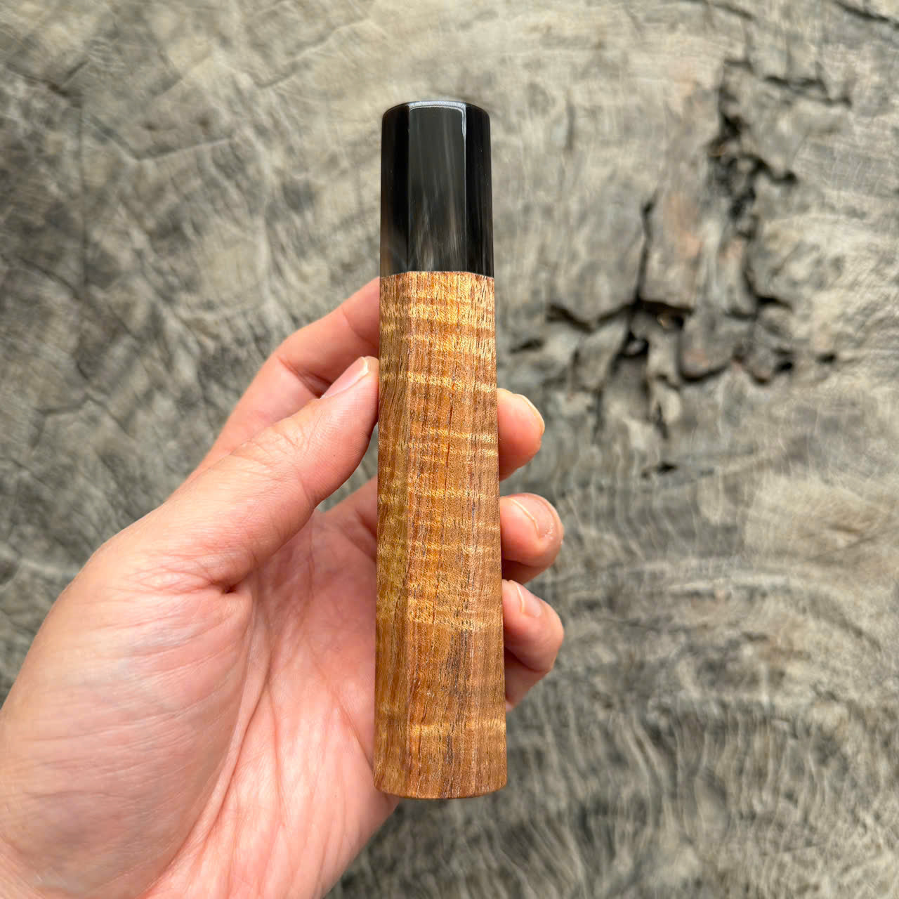 I- 2 Two tone Curly Hawaiian Koa, Wa handle, Dark Marble horn Ferrule, 135mm handle