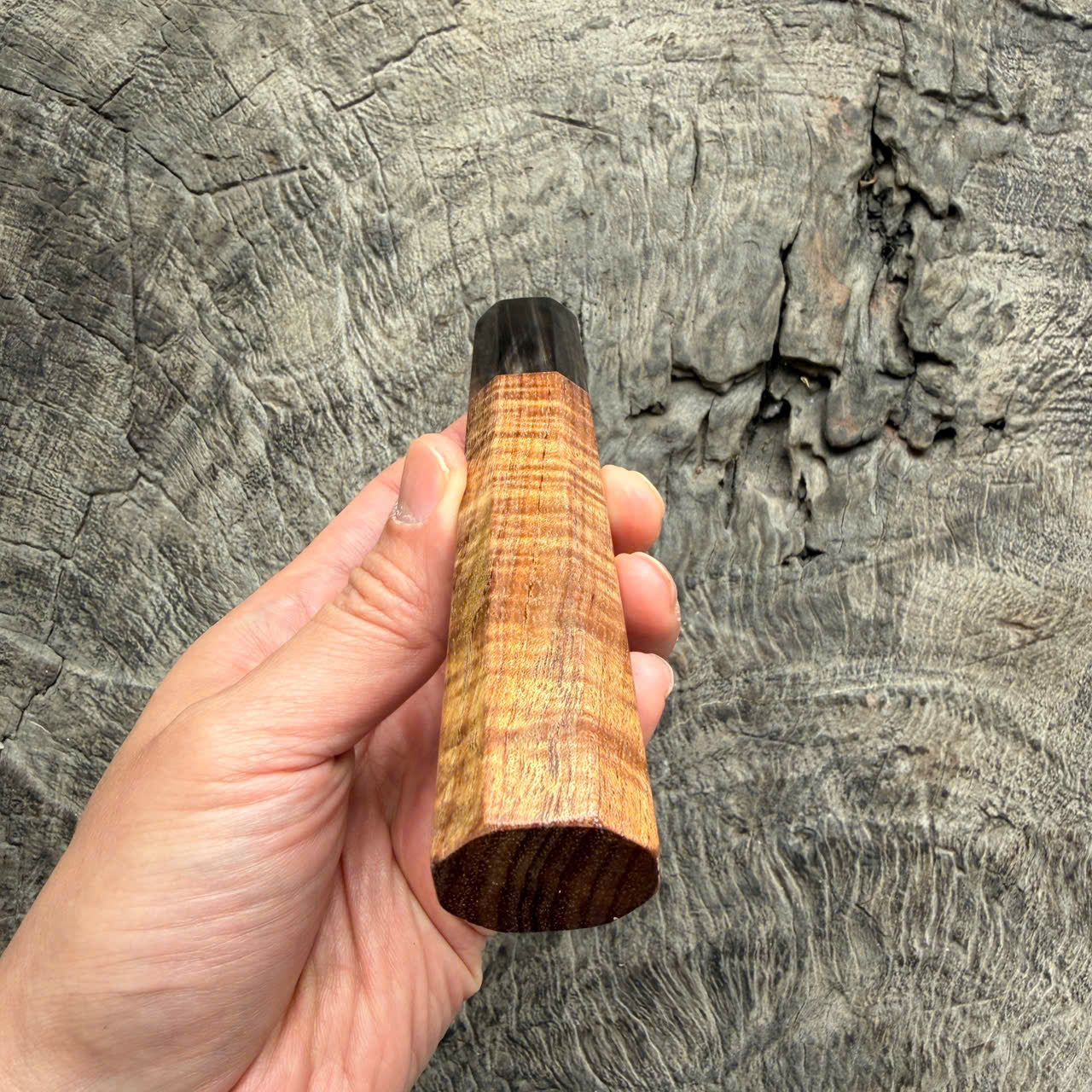 I- 2 Two tone Curly Hawaiian Koa, Wa handle, Dark Marble horn Ferrule, 135mm handle