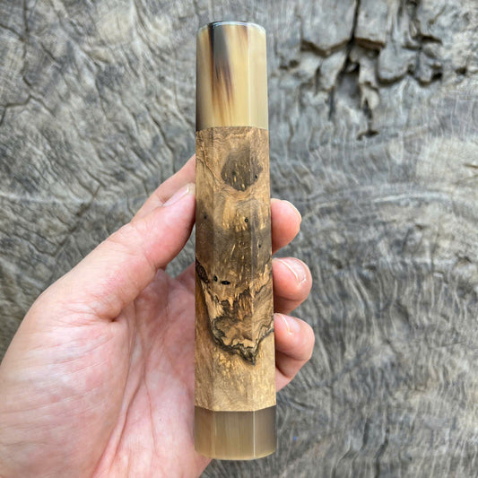 I -6 Burl Ebony Wa handle, Marble horn ferrule and end cap- 145 mm