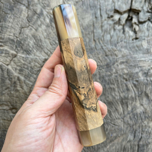 I -6 Burl Ebony Wa handle, Marble horn ferrule and end cap- 145 mm