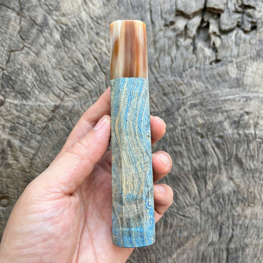 I - Light blue stabilized wood Wa handle,  marble horn ferrule - 140mm