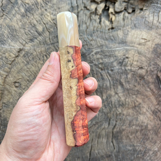 I - Special Two tone Amboyna Burl Wa handle with marble horn - 140mm