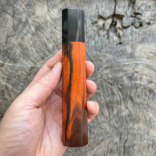 I -11 Black red curly Siam Rosewood Wa handle, Marble horn ferrule - 145 mm