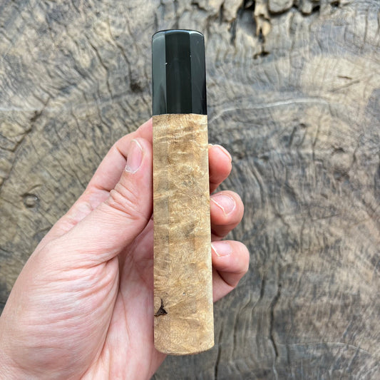I-  White Amboyna burl Wa handle with black horn ferrule -  135mm