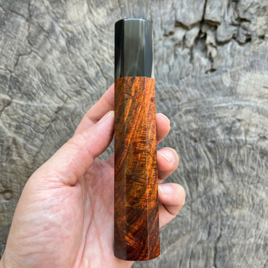 I -8 Super Curly Siam Rosewood Wa handle, Marble horn ferrule - 145 mm
