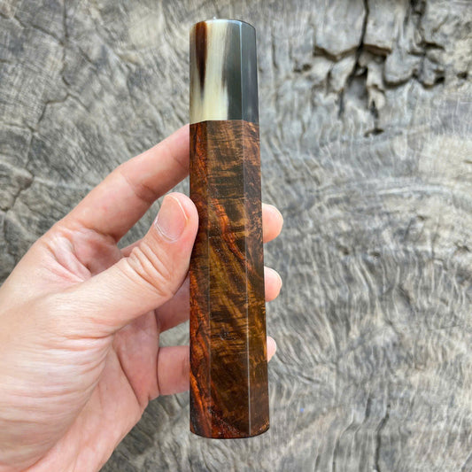 I -8 Super Curly Siam Rosewood Wa handle, Marble horn ferrule - 145 mm