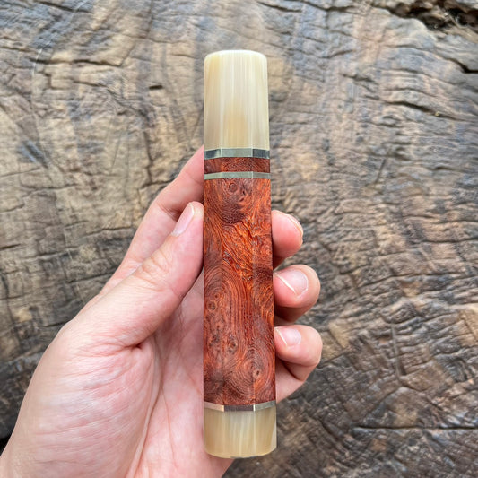 I-  Amboyna Burl Wa handle with marble horn ferrule, end cap and nickel ring  - 140mm