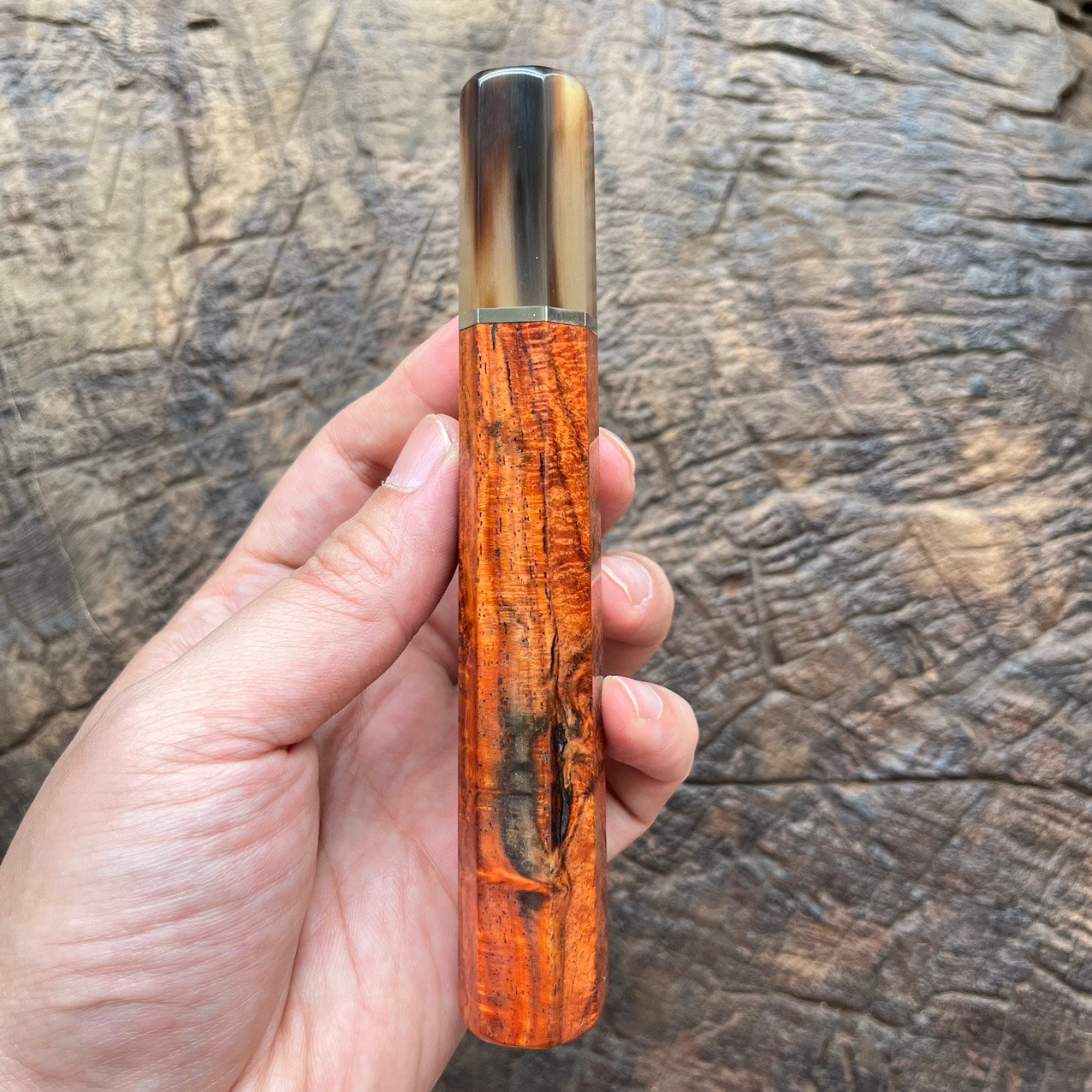 I-  Burl Orange Rosewood  with marble horn ferrule and nickel ring  - 140mm