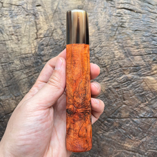 I-  Burl Curly Orange Rosewood wa handle with marble horn ferrule - 145mm