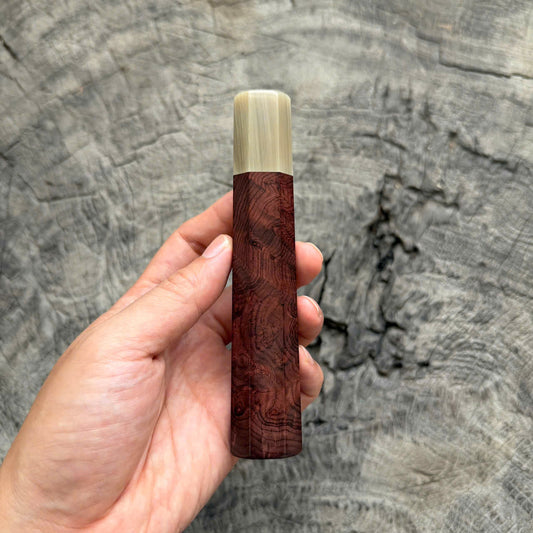 I - Beautiful Viet Rosewood Purple Burl Wa handle , Ivory Horn ferrule, 140mm handle