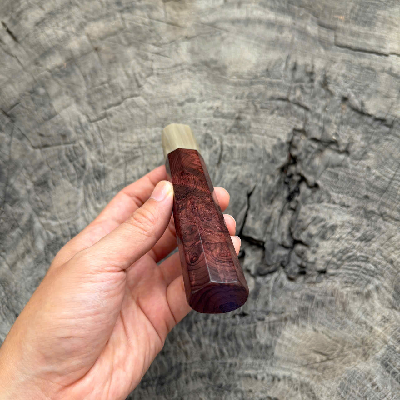 I - Beautiful Viet Rosewood Purple Burl Wa handle , Ivory Horn ferrule, 140mm handle