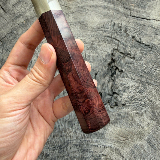 I - Beautiful Viet Rosewood Purple Burl Wa handle , Ivory Horn ferrule, 140mm handle