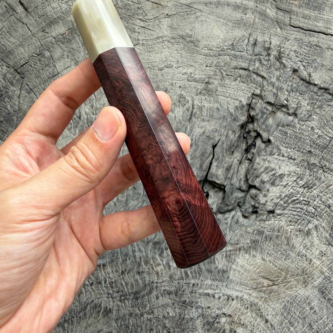 I - Beautiful Viet Rosewood Purple Burl Wa handle , Ivory Horn ferrule, 140mm handle