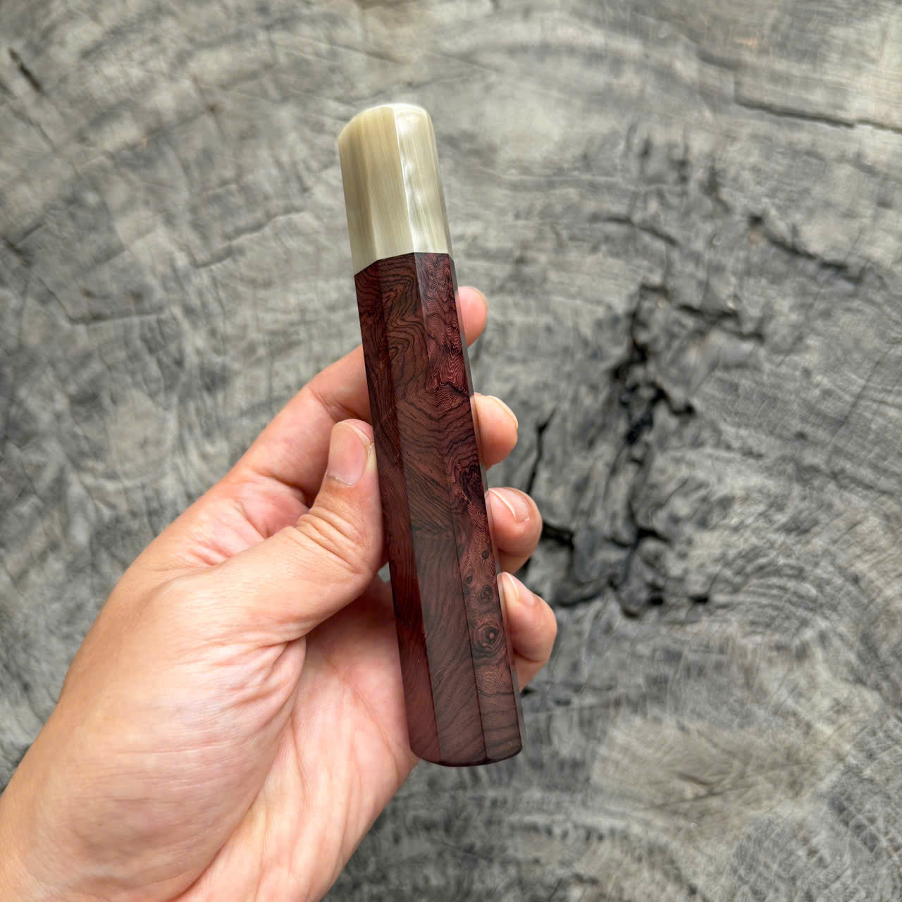 I - Beautiful Viet Rosewood Purple Burl Wa handle , Ivory Horn ferrule, 140mm handle