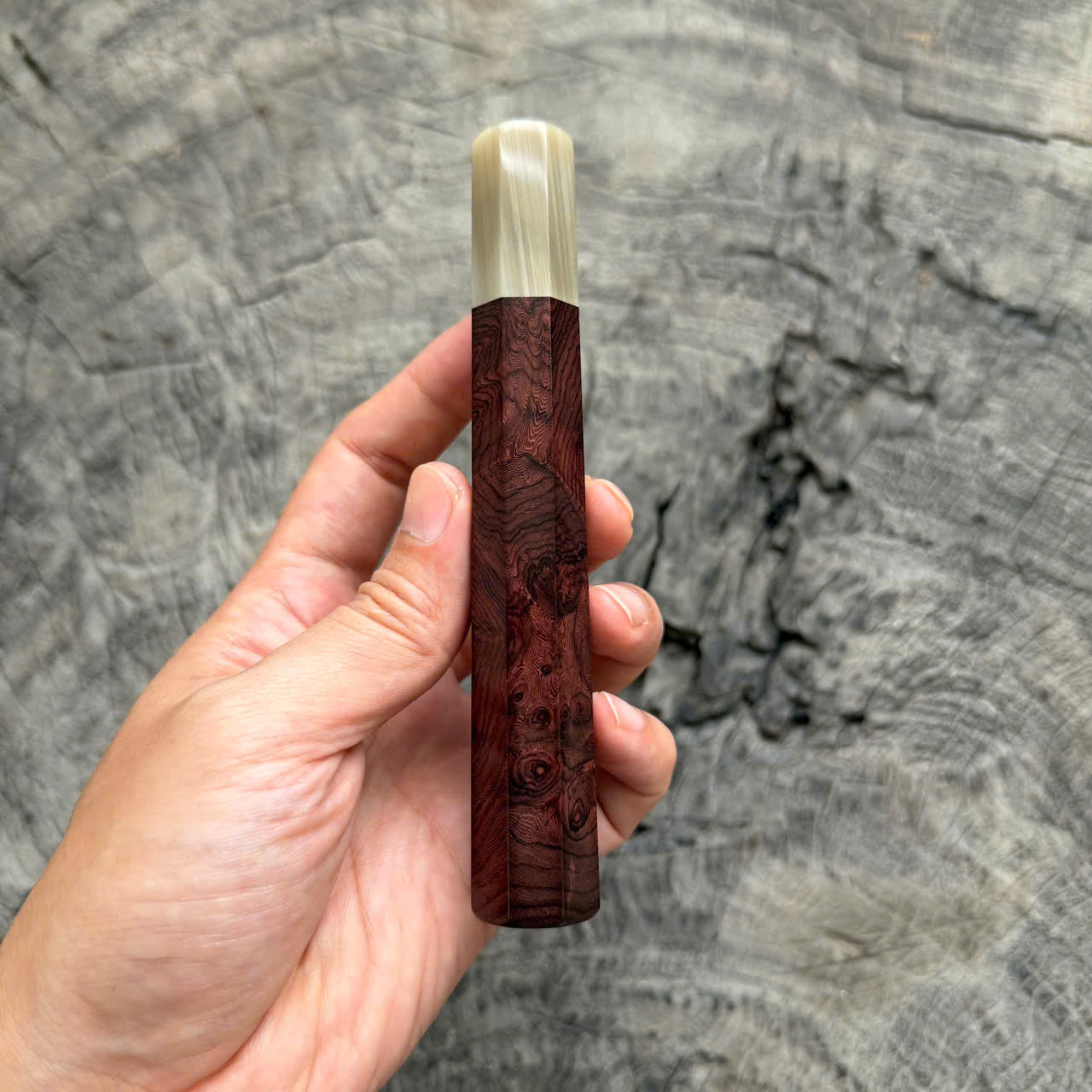 I - Beautiful Viet Rosewood Purple Burl Wa handle , Ivory Horn ferrule, 140mm handle