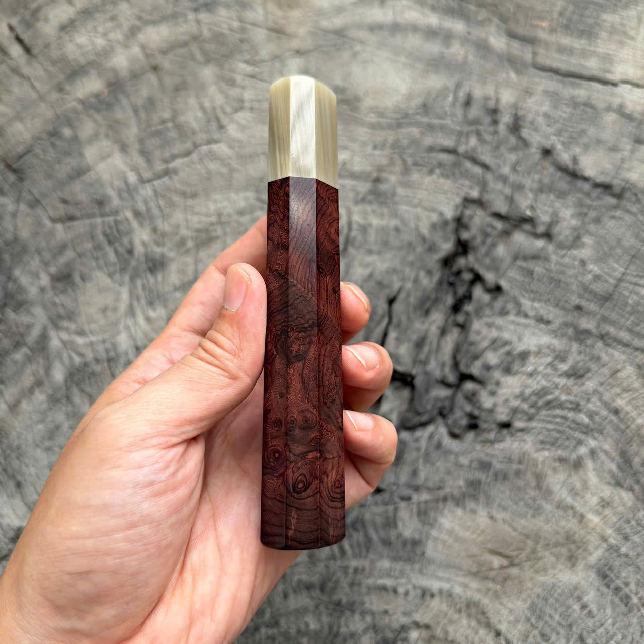 I - Beautiful Viet Rosewood Purple Burl Wa handle , Ivory Horn ferrule, 140mm handle