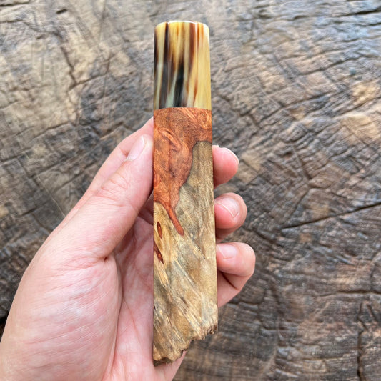 I-  Two tone Amboyna Wa handle with marble horn ferrule, natural end cap - 145mm