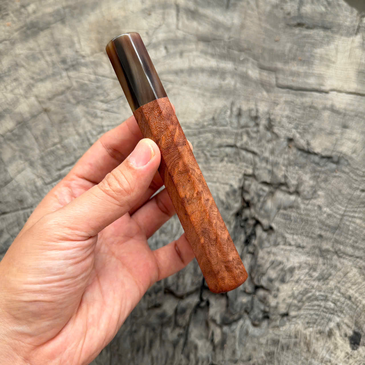 I - 5 Viet Ironwood Burl Wa handle, Marble horn ferrule, 140mm handle