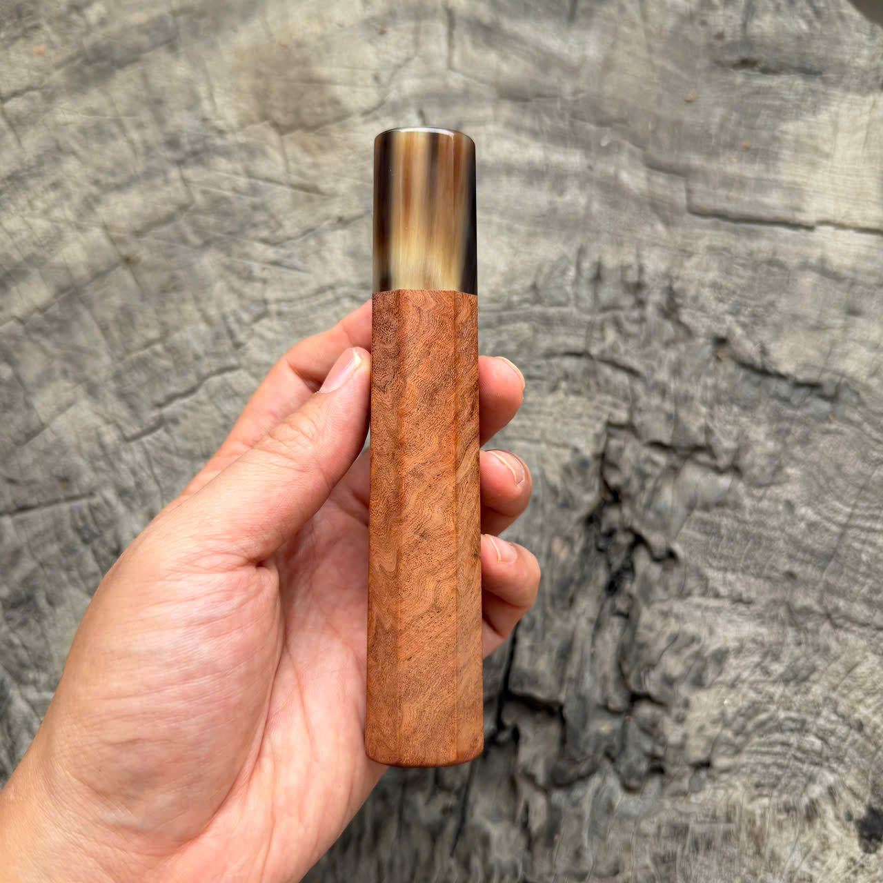 I - 5 Viet Ironwood Burl Wa handle, Marble horn ferrule, 140mm handle