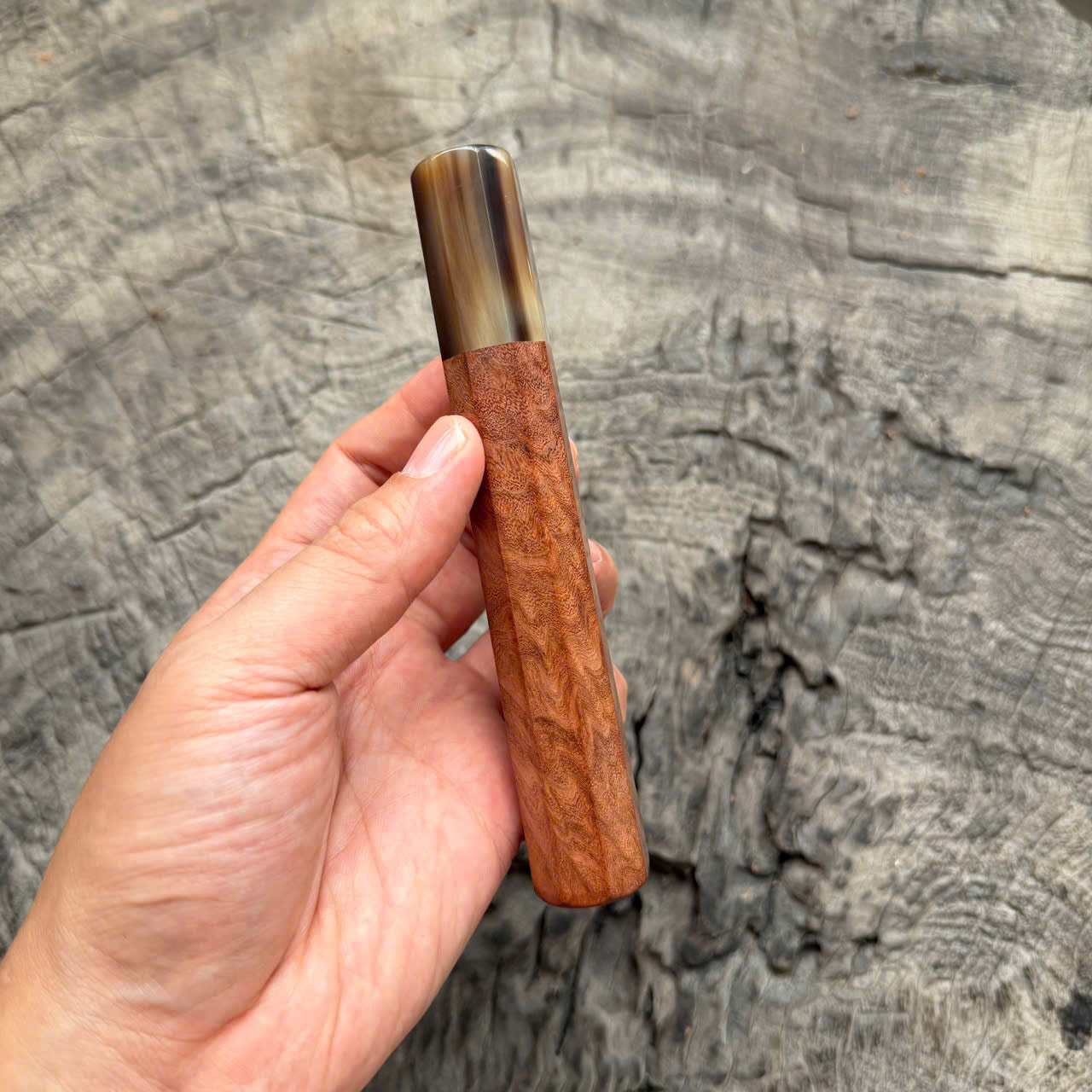 I - 5 Viet Ironwood Burl Wa handle, Marble horn ferrule, 140mm handle