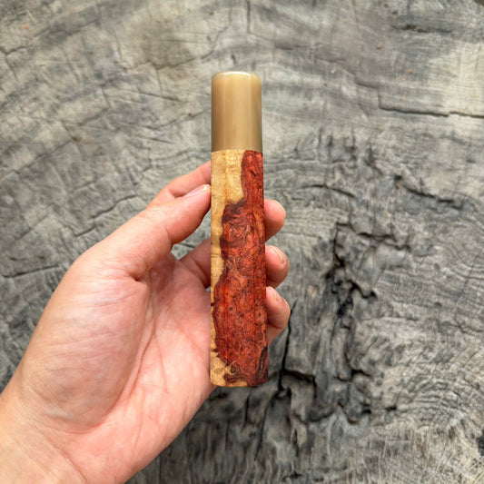 I- 10 Two tone Amboyna Burl Wa Handle, White Horn  Ferrule, 135mm handle