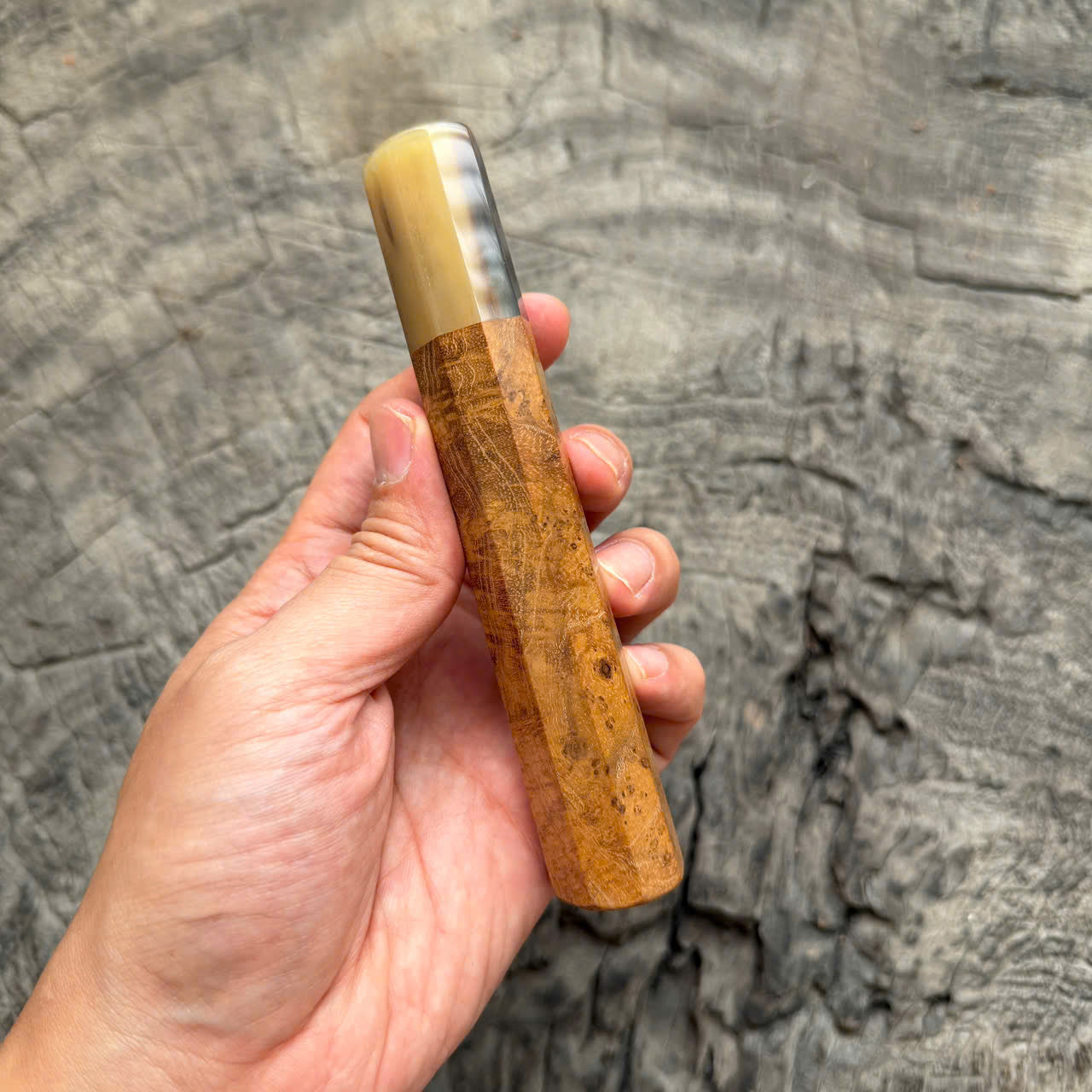 I- 2 Teak Burl Wa Handle, Marble Horn  Ferrule, 135mm handle