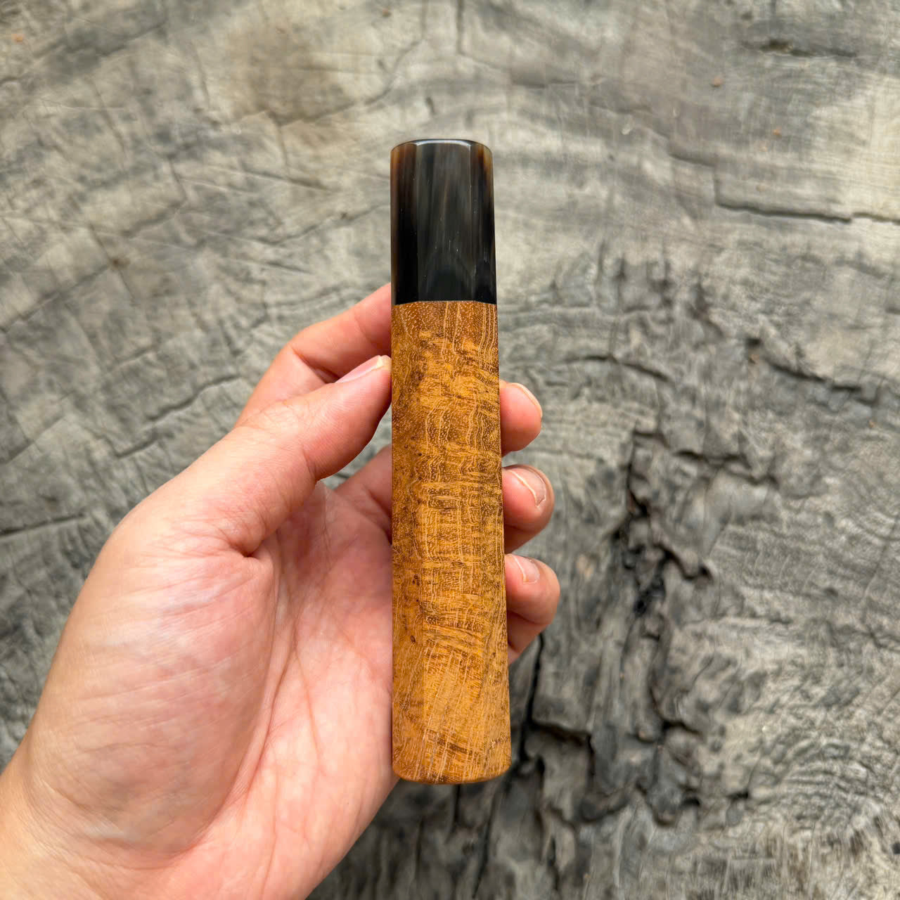 I- 2 Teak Burl Wa Handle, Marble Horn  Ferrule, 135mm handle