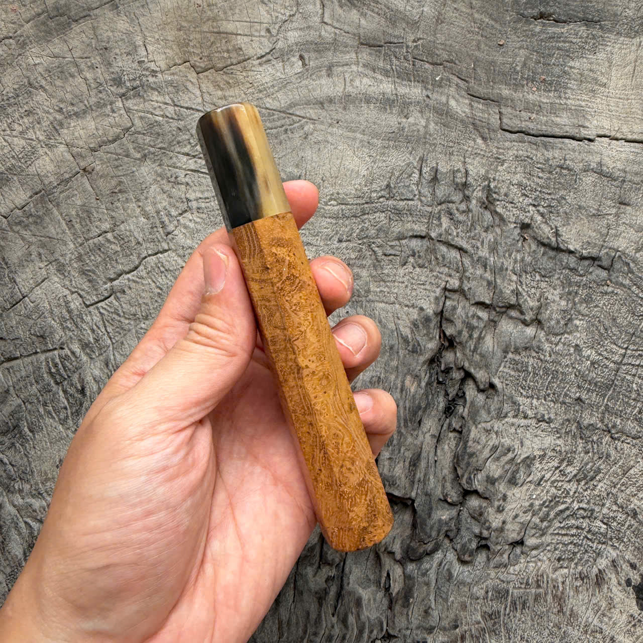 I- 2 Teak Burl Wa Handle, Marble Horn  Ferrule, 135mm handle