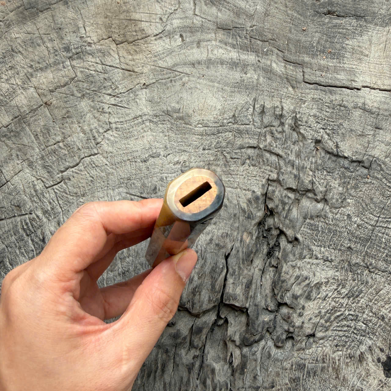 I- 2 Teak Burl Wa Handle, Marble Horn  Ferrule, 135mm handle