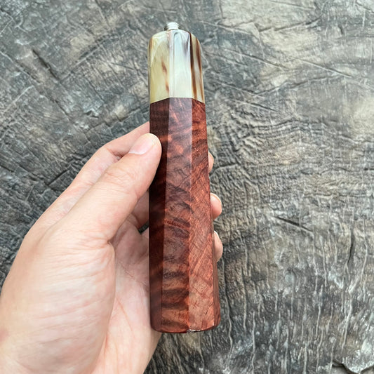 Twisted Octagon portafilter handle - Curly Rosewood with marble horn , M10 Thread