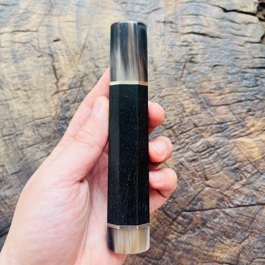 I-  3 Ebony Wa handle with marble horn ferrule end cap and nickel ring  - 140mm
