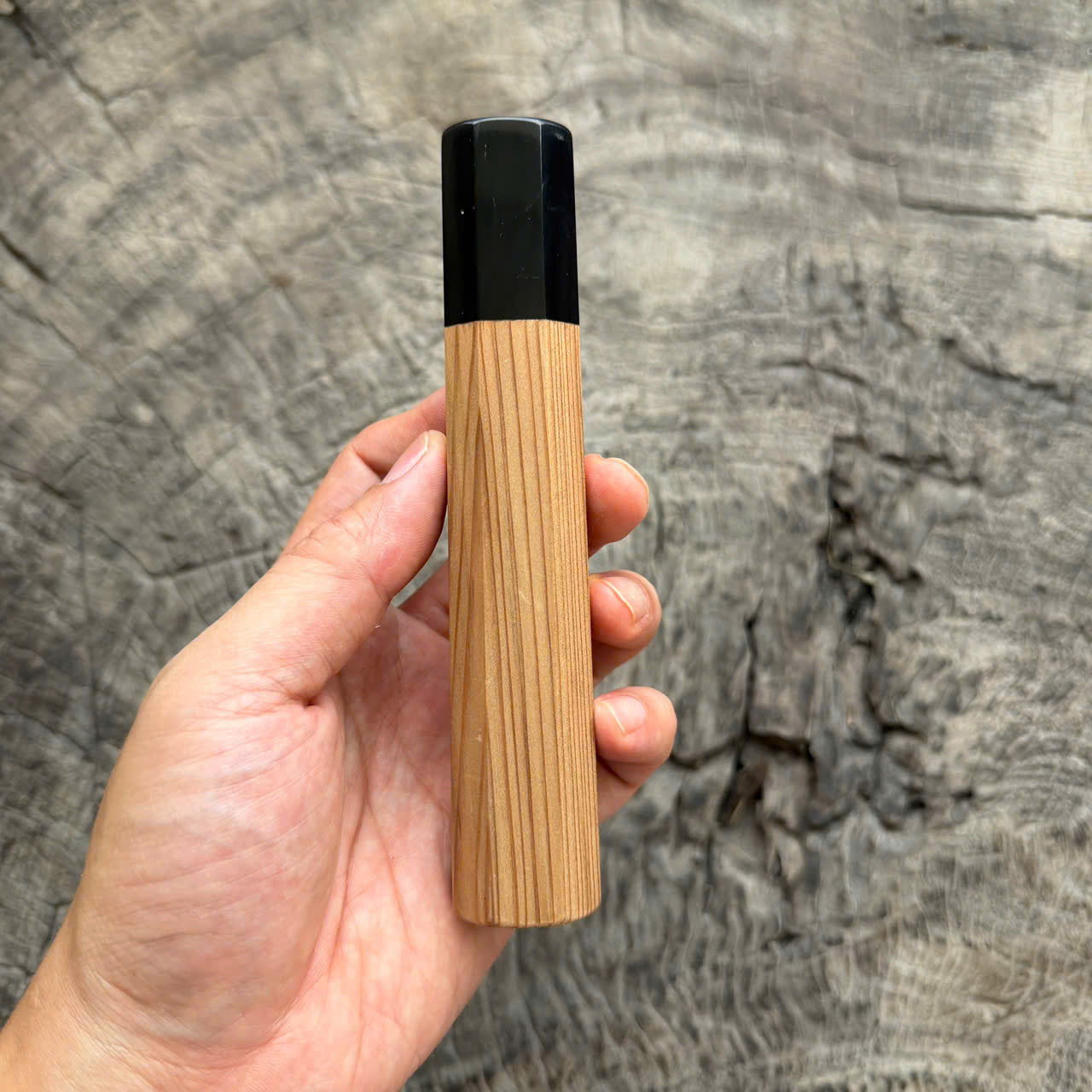 I - 4 Two tone Japanese Tamamoku Cedar, black horn ferrule, 145 mm handle