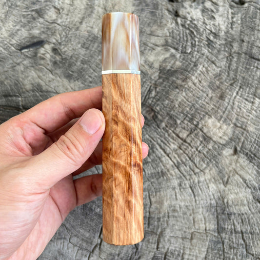 I - Rare Japanese Tamamoku Cedar Wa handle, Marble horn ferrule, Nickel spacer - 145 mm