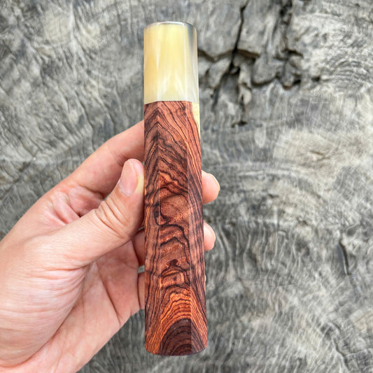 I - Rare Two Tone Curly Rosewood Wa handle, Marble horn Ferrule, 145 mm