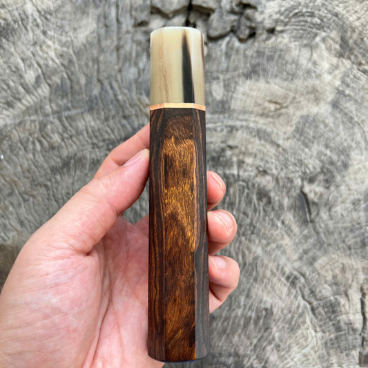 I -3 Desert Ironwood Wa handle, Marble horn Ferrule, Copper Spacer - 145 mm
