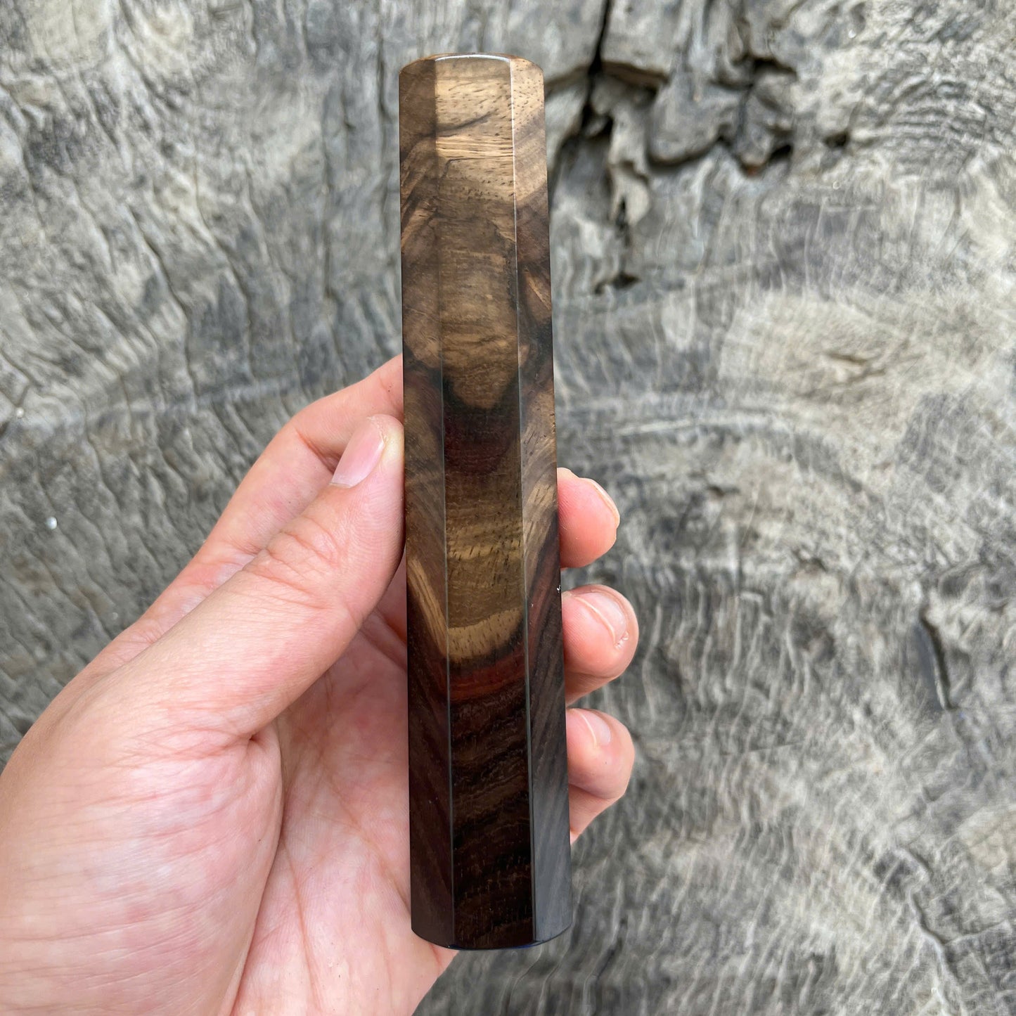 I - Rare Curly Black White Siamese Rosewood Wa handle, Mono- 140mm