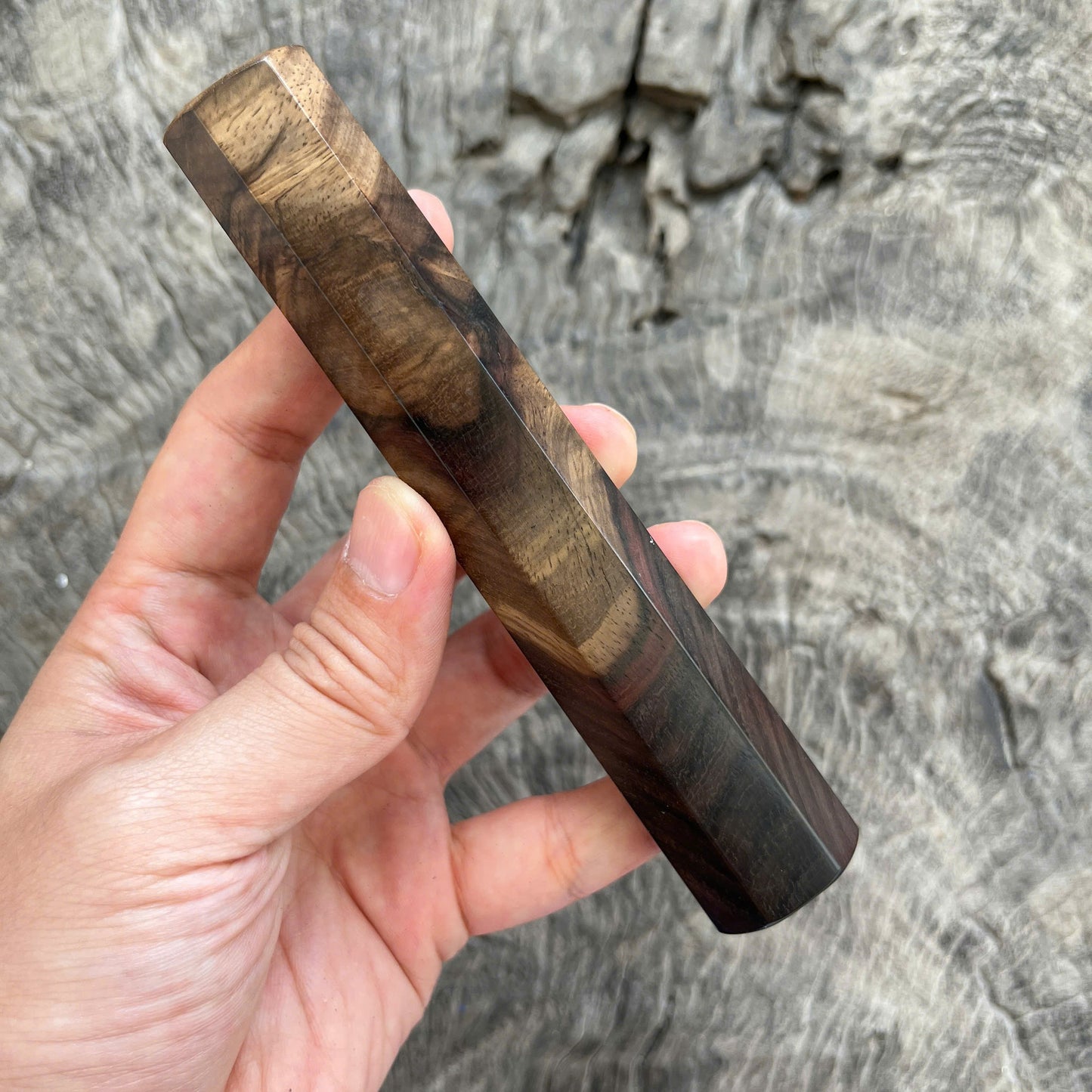 I - Rare Curly Black White Siamese Rosewood Wa handle, Mono- 140mm