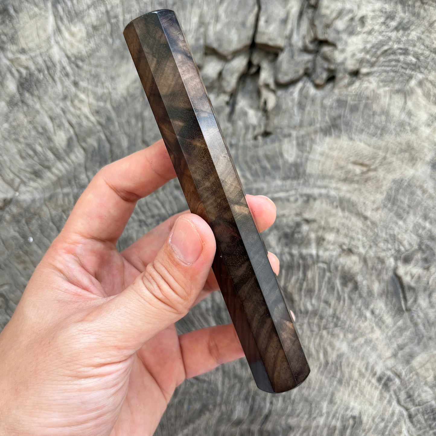 I - Rare Curly Black White Siamese Rosewood Wa handle, Mono- 140mm