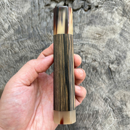 I -10 Black White Ebony  Wa handle, Marble horn Ferrule, End cap - 145 mm