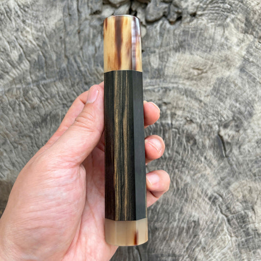 I -10 Black White Ebony  Wa handle, Marble horn Ferrule, End cap - 145 mm