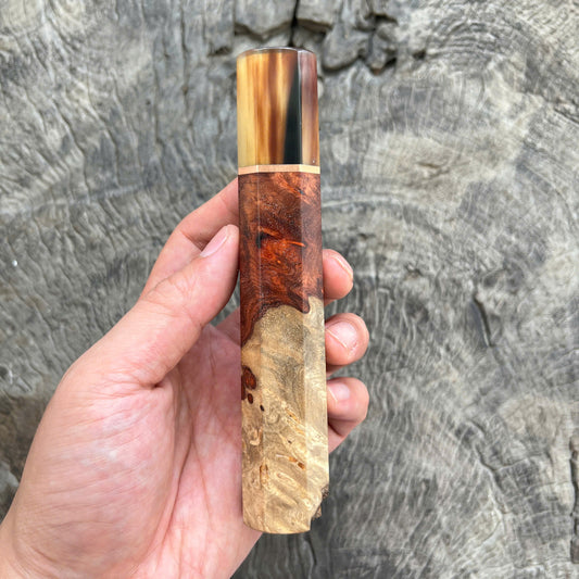 I -7 Two tone Amboyna burl Wa handle, Marble horn Ferrule, Copper spacer - 145 mm