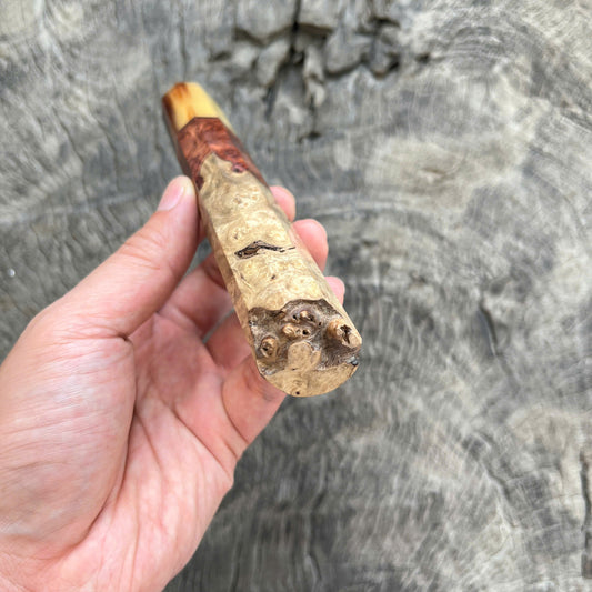 I -7 Two tone Amboyna burl Wa handle, Marble horn Ferrule, Copper spacer - 145 mm