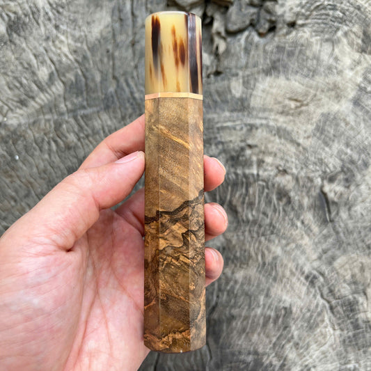 I -6 Ebony burl Wa handle, Marble horn Ferrule, Copper Spacer, 145 mm