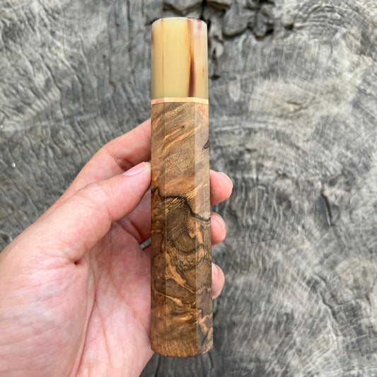 I -6 Ebony burl Wa handle, Marble horn Ferrule, Copper Spacer, 145 mm