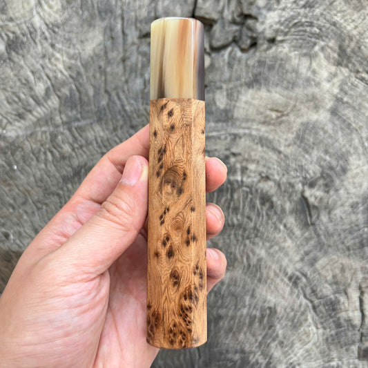 I -Chinese Cedar burl Wa handle, Marble horn Ferrule, 145 mm